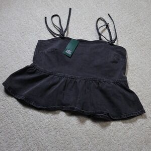 Wild Fable Gray Wash Denim Peplum Cami Top Adjustable Straps Size M NWT